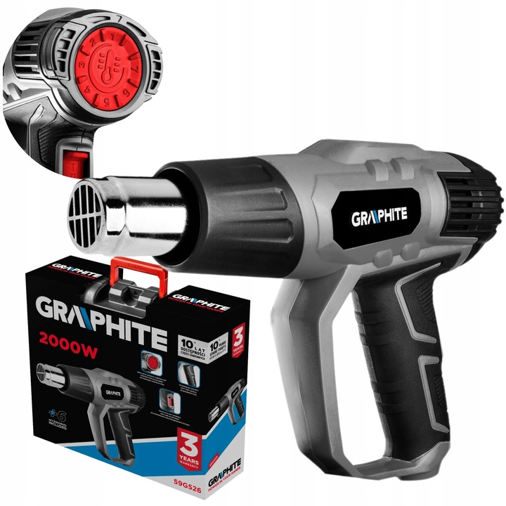 GRAPHITE OPALARKA 2000W 3 ZARKESY TEMPERATUR 550°C KABEL 3M WALIZKA