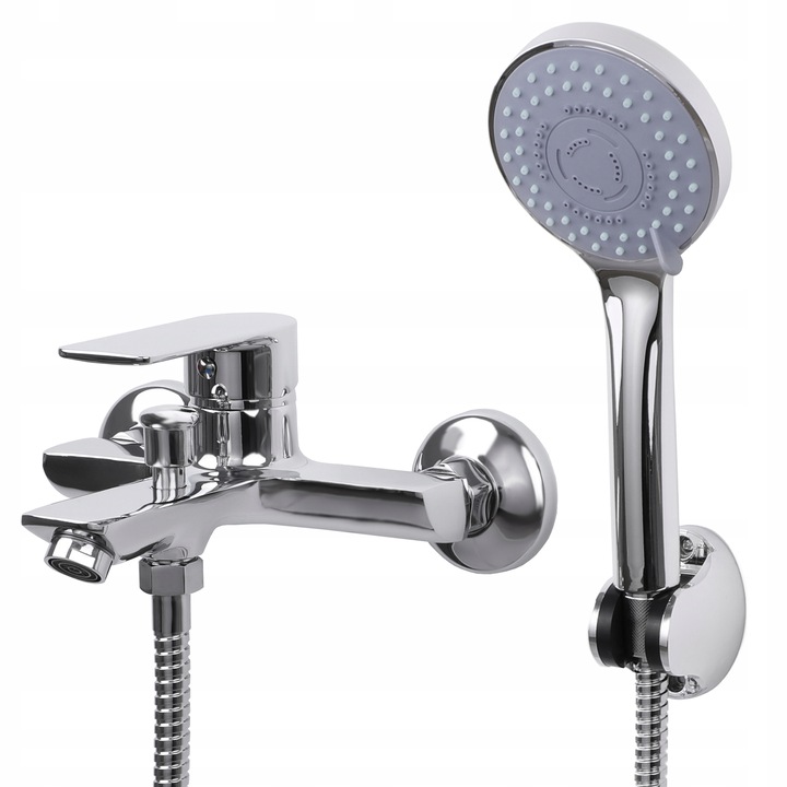 Bateria wannowa ścienna z prysznicem chrom zestaw do wanny łazienkowy