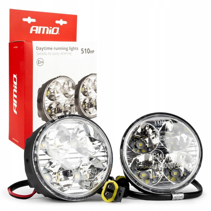 ŚWIATŁA DO JAZDY DZIENNEJ LED DZIENNE OKRĄGŁE DRL 510 HP AMIO 12V / 24V +GR