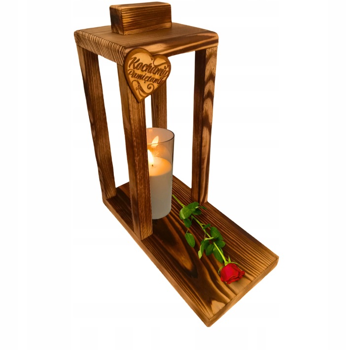 Lampion Na Cmentarz Baza Na Stroik Duży 39 cm XXL + Serduszko z Grawerem