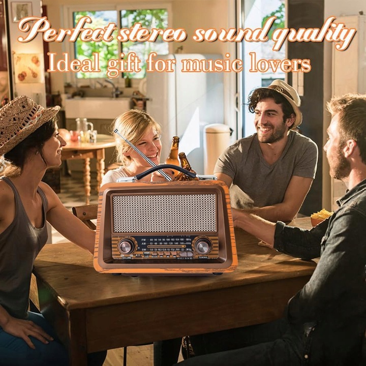 RETRO RADIO SIECIOWO BATRYJNE PRZENOŚNE BLUETOOTH AKUMULATOROWE FM AM