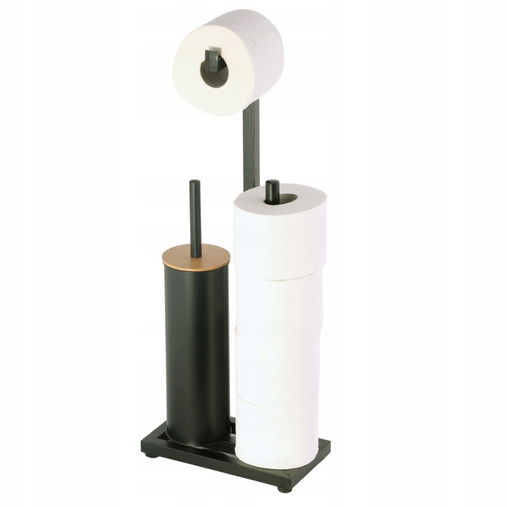 Stojak na papier toaletowy z uchwytem i szczotką WC czarny bambus YOKA HOME