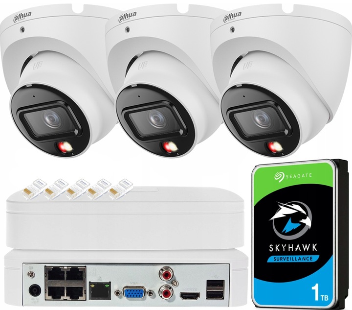 Zestaw Monitoringu PoE DAHUA 3 Kamery 6Mpx Full Kolor Detekcja Ruchu Apka