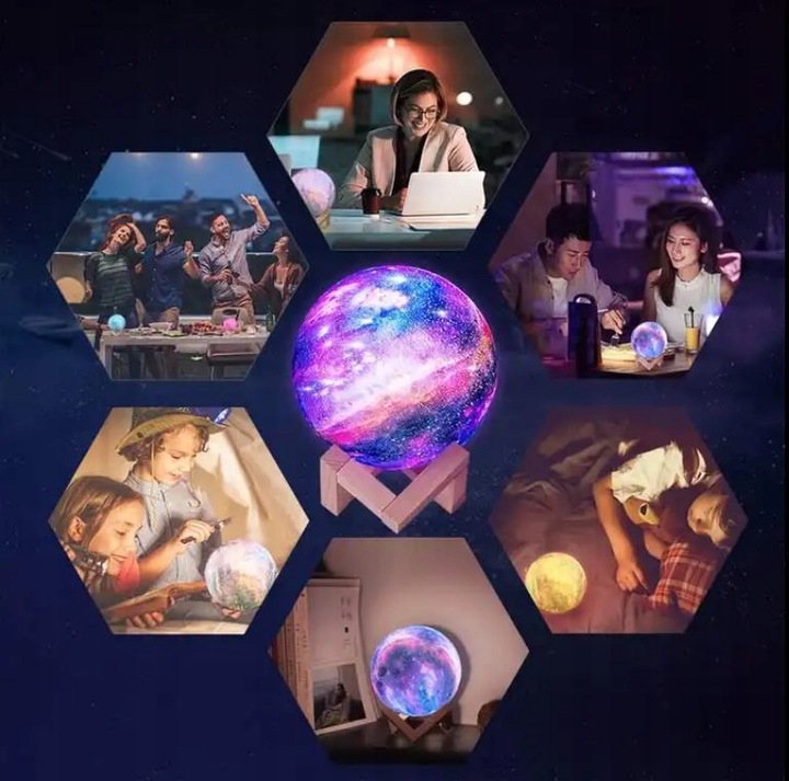 LAMPKA NOCNA LAMPA 3D Księżyc 48cm MOON LIGHT RGB Projektor Gwiazd + pilot