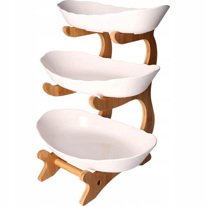 PATERA 3 PIĘTROWA KOSZ NA OWOCE WARZYWA STOJAK BAMBUSOWY TACA DUŻA