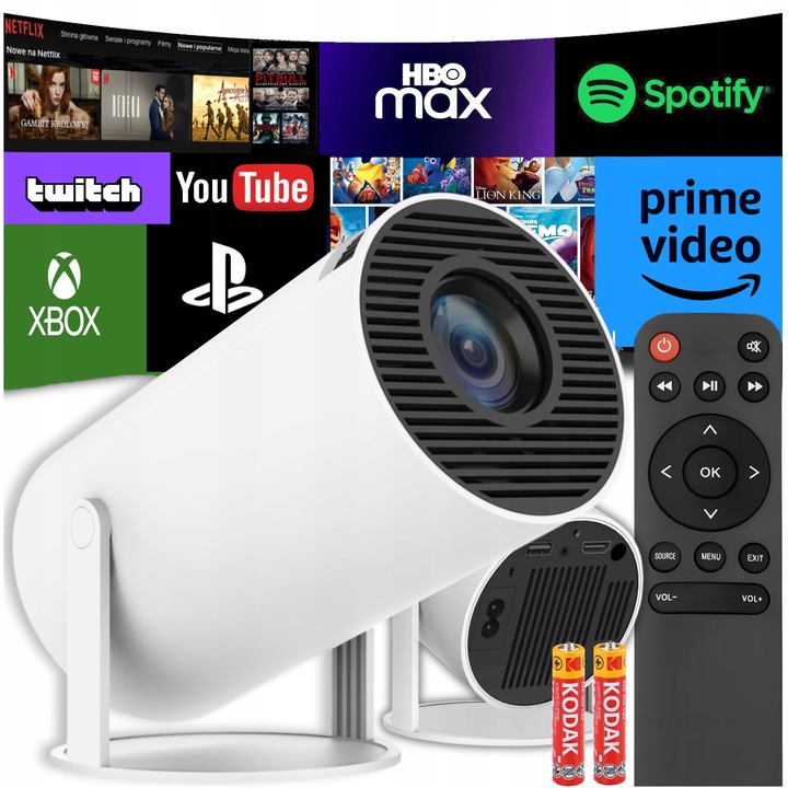 PROJEKTOR RZUTNIK ANDROID TV 4K WIFI FULL HD PRZENOŚNY SMART GŁOŚNIK