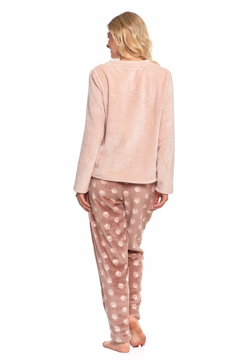 CIEPŁA PIŻAMA DWUCZĘŚCIOWA DAMSKA DŁUGA PLUSZOWA WZÓR MISIA MORAJ R.S