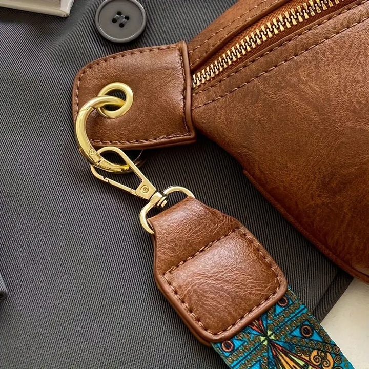 Torebka Damska Nerka BRĄZOWA Pojemna na Ramię Pasek Kolorowy Złoty Zamek