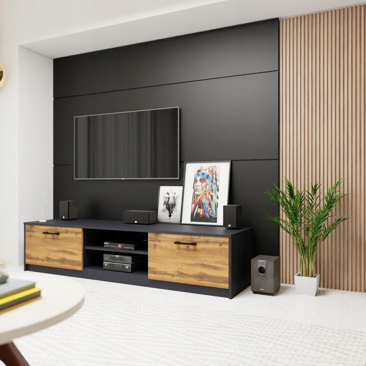 Szafka RTV 2DC 160cm GRAFIT-WOTAN duży stolik pod telewizor komoda