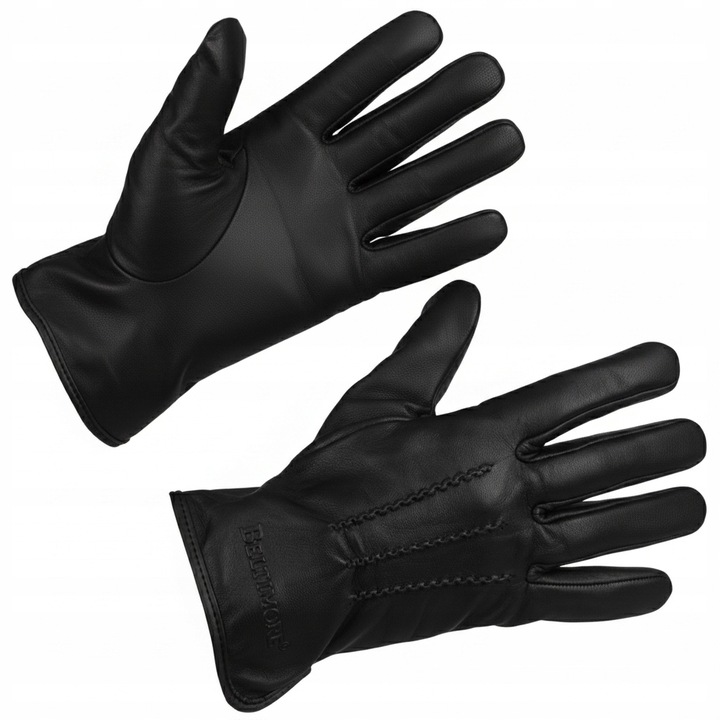 Rękawiczki skórzane męskie klasyczne DOTYKOWE z polarkiem miś