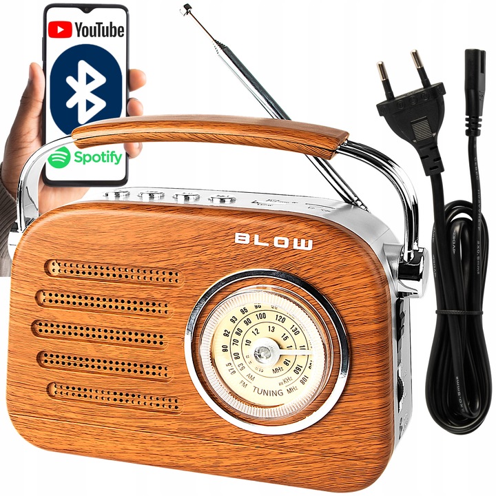 RADIO KUCHENNE RETRO PRZENOŚNE BLUETOOTH FM NA BATERIE R20 SIECIOWE
