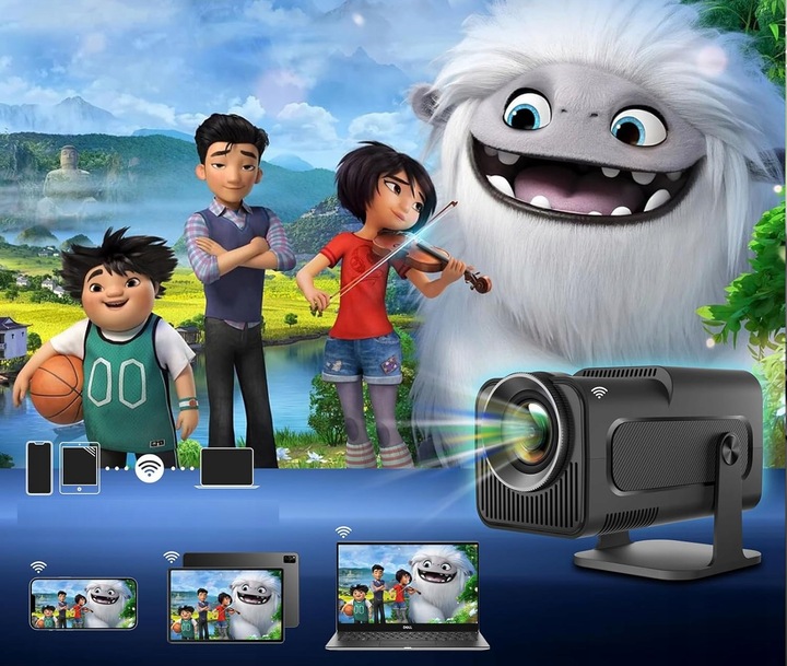 PROJEKTOR RZUTNIK ANDROID TV WIFI FULL HD PRZENOŚNY SMART GŁOŚNIK OBROTOWY