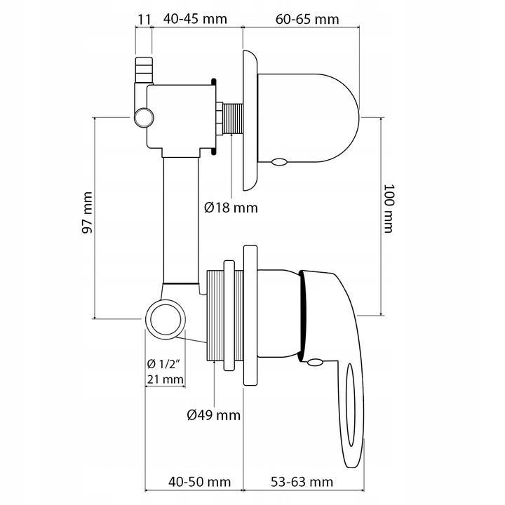 BATERIA DO KABINY Z HYDROMASAŻEM ZABUDOWANEJ MIESZACZ ZAWÓR 10 CM 3