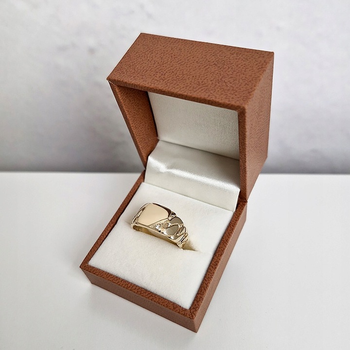 SYGNET ZŁOTY MĘSKI PANCERKA Z BRYLANTEM 585 / R28