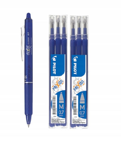 Pilot FRIXION Długopis Clicker 0,7 + 6 wkładów Ścieralnych niebieskie 0,7
