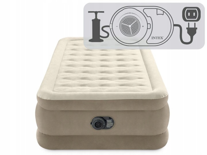 Materac Dmuchany Jednoosobowy Łóżko INTEX z Pompką 230V Welurowy MODEL 2025