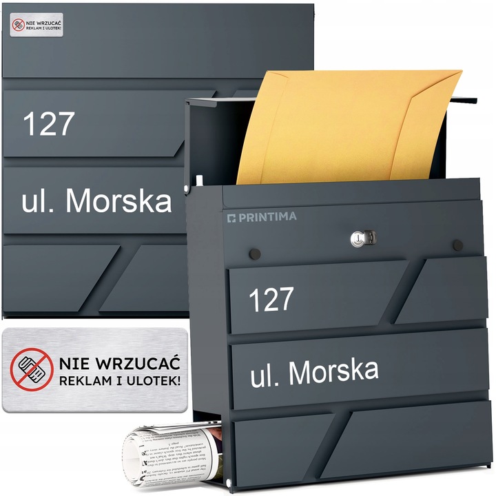 DUŻA SKRZYNKA NA LISTY Z ADRESEM NUMEREM DOMU |4 CZCIONKI| ANTRACYT