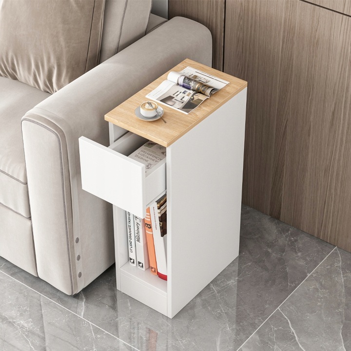 SZAFKA NOCNA WĄSKA Z SZUFLADĄ STOLIK Z PÓŁKĄ NOWOCZESNY LOFT SYPIALNI