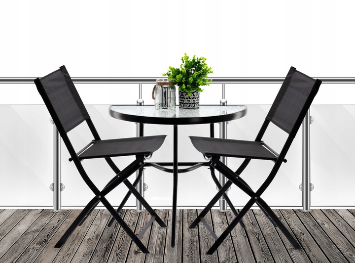 ZESTAW MEBLI BALKONOWYCH DO OGRODU 2x KRZESŁA SKŁADANE + STÓŁ