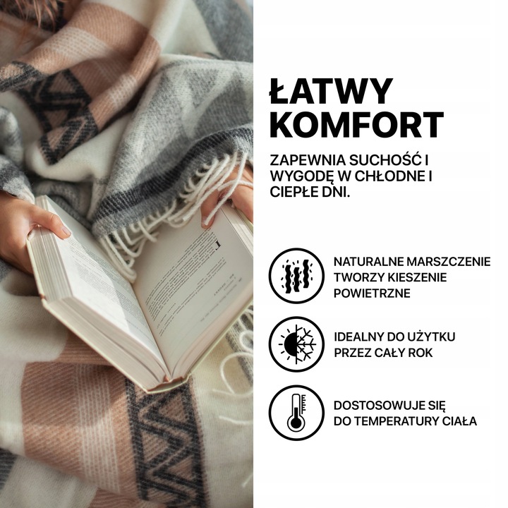 KOC Swiateczny WEŁNIANY cieply 100% wełna nowozelandzka 140x200