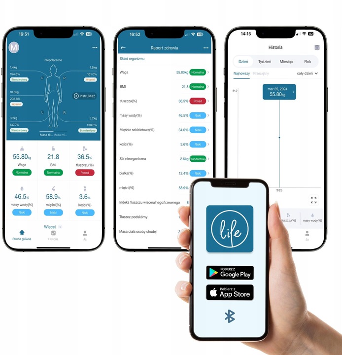 WAGA ŁAZIENKOWA BLUETOOTH ANALITYCZNA INTELIGENTNA Apple Health Google