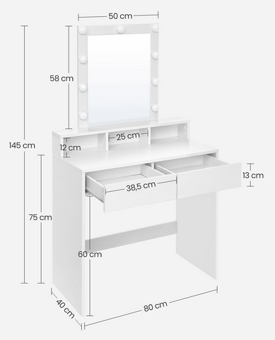 Toaletka z lustrem i oświetleniem led biała nowoczesna