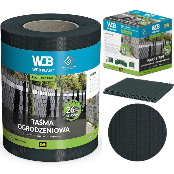 TAŚMA OGRODZENIOWA ANTRACYT 19x50 OSŁONA NA OGRODZENIE PANELOWE PŁOT