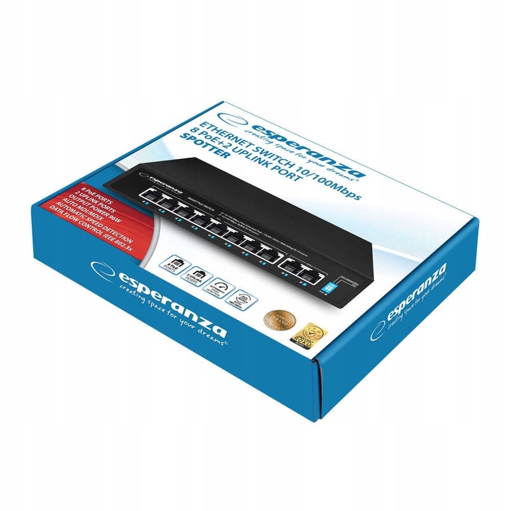 SWITCH PoE 8xPOE 2xUplink RJ45 10/100Mbps 96W EXTEND 300M + DO KAMER