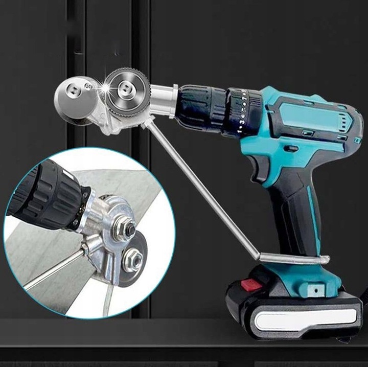 ADAPTER DO CIĘCIA BLACHY NA WIERTARKĘ WKRĘTARKĘ UNIWERSALNE NOŻYCE DO