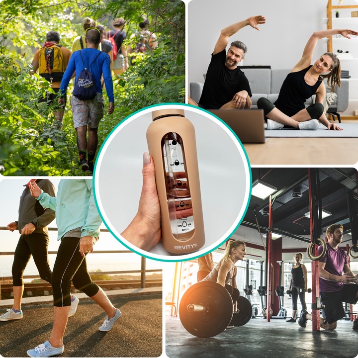 SZKLANA BUTELKA NA WODĘ BIDON SHAKER Z MIARKĄ I DZIUBKIEM SILIKONOWE ETUI