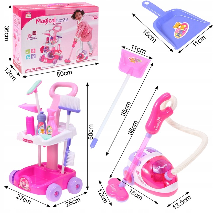 ZESTAW DO SPRZĄTANIA NA WÓZKU Z ODKURZACZEM DŹWIĘK SZCZOTKA MOP DLA DZIECI