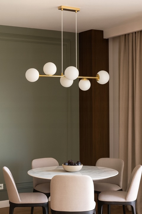 Lampa Wisząca Sufitowa Złota Żyrandol Białe Kule 6x LED E27