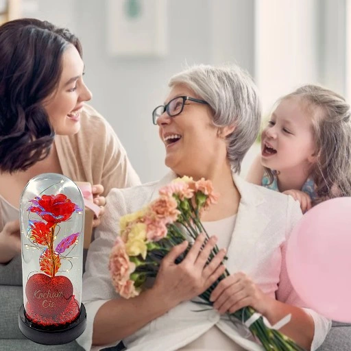 WIECZNA RÓŻA W SZKLE W KOPULE ŚWIECĄCA NA WALENTYNKI LED PREZENT PUDEŁKO