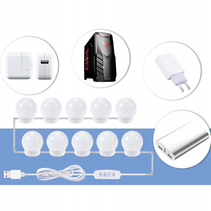 10x ŚWIATEŁKA LAMPKI LED NA LUSTRO TOALETKI 10 Poziomów Jasności 4,5M