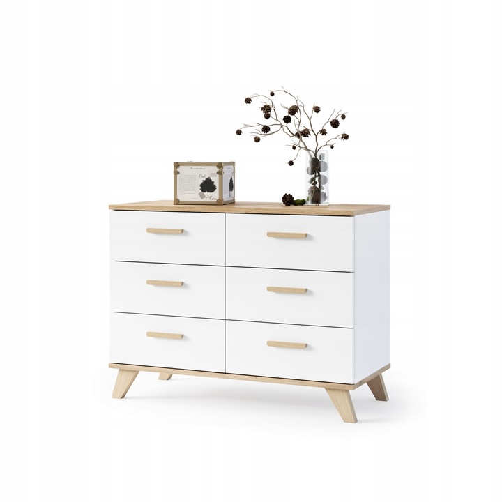 Komoda Szafka RTV 100cm Biały MAT DĄB Wotan Szuflady 2 Drzwi Salon