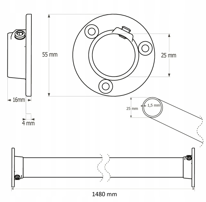 DRĄŻEK NA UBRANIA DO SZAFY 2X UCHWYTY DO GARDEROBY Fi 25MM 148 cm