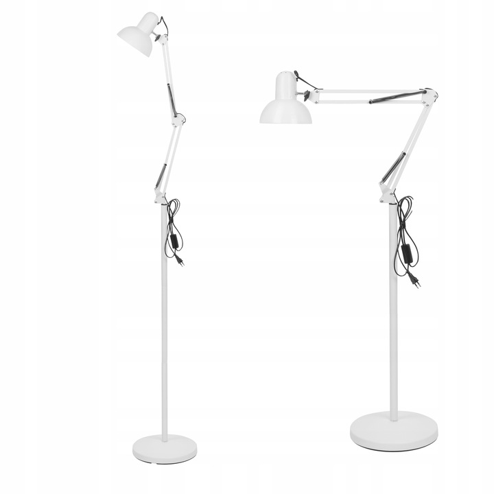 Lampa Podłogowa Stojąca Biała LED E27 Kreślarska Regulowana do