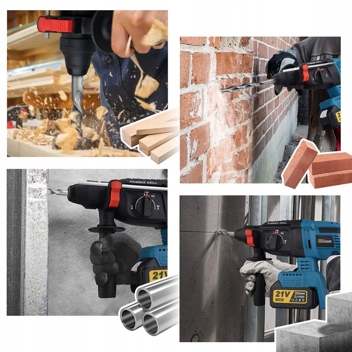 Bezszczotkowa młotowiertarka/wkrętarka udarowa SDS-PLUS, zestaw 2