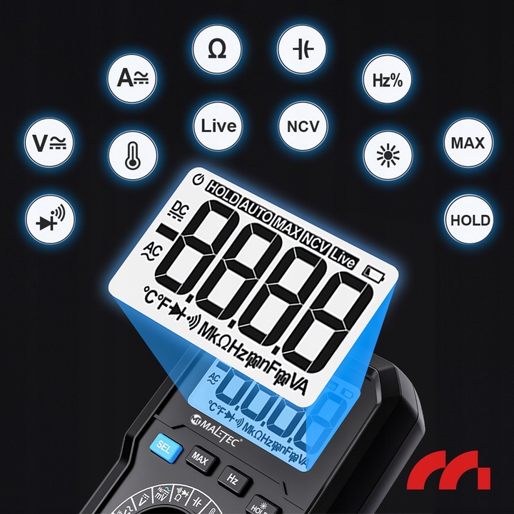 Multimetr Cyfrowy Miernik Prądu Elektryczny Tester LCD Zestaw Przewody