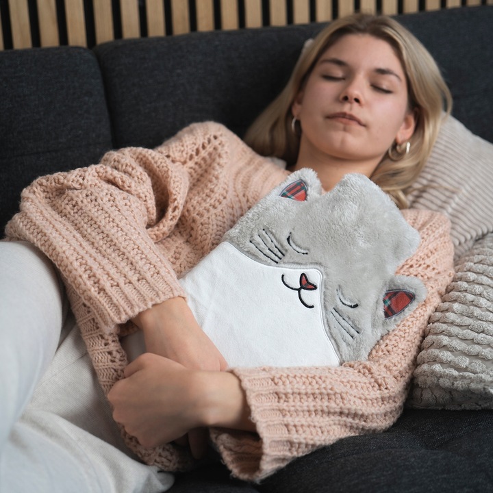 SOXO termofor śpiący kotek gumowy duży na wodę 1,8L prezent dla dziewczyny