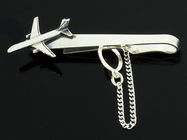 Odlotowa srebrna spinka do krawata boeing samolot