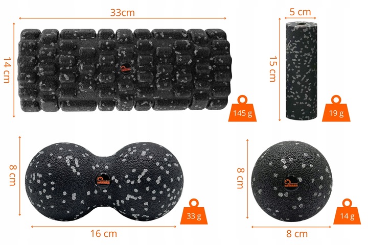 Zestaw EPP do masażu 4w1 Roller + Wałek + Piłka + Duoball Majestic