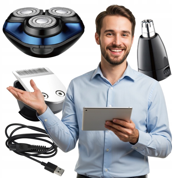 GOLARKA MĘSKA TRYMER MASZYNKA DO BRODY GŁOWY NOS USZY WET&DRY USB AION