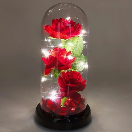WIECZNA RÓŻA W SZKLE W KOPULE ŚWIECĄCA NA WALENTYNKI LED PREZENT PUDEŁKO