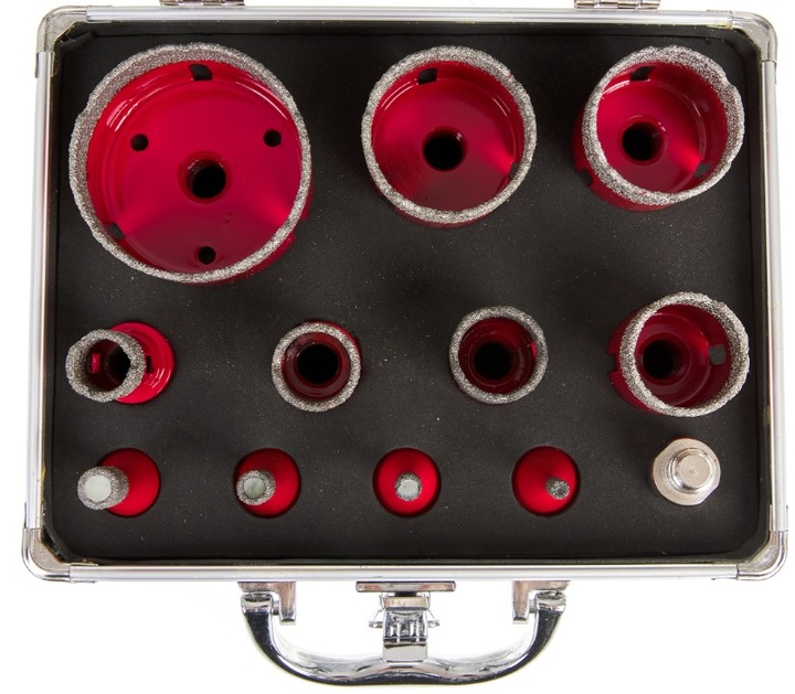 WIERTŁA DIAMENTOWE OTWORNICE DO GRESU 6-68MM ZESTAW OTWORNIC W WALIZCE 12EL