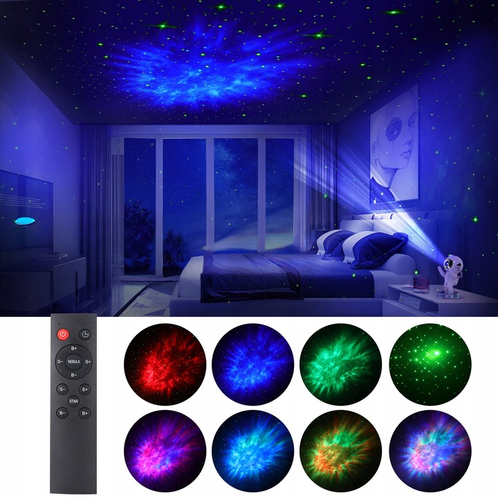 PROJEKTOR GWIAZD ASTRONAUTA LED LAMPKA NOCNA 3D ROBOT DLA DZIECI NA PREZENT