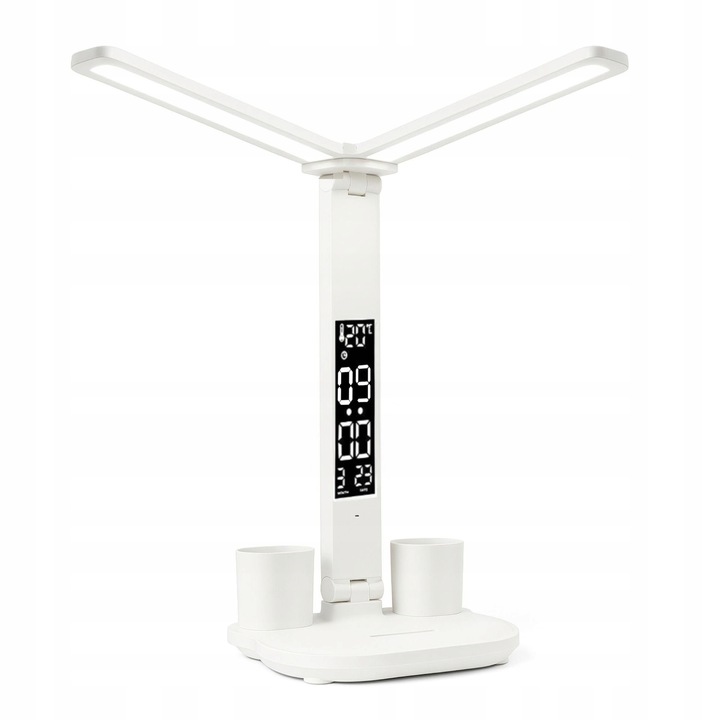PODWÓJNA LAMPKA BIURKOWA LED Z WYŚWIETLACZEM ZEGAR ORGANIZER TEMP.
