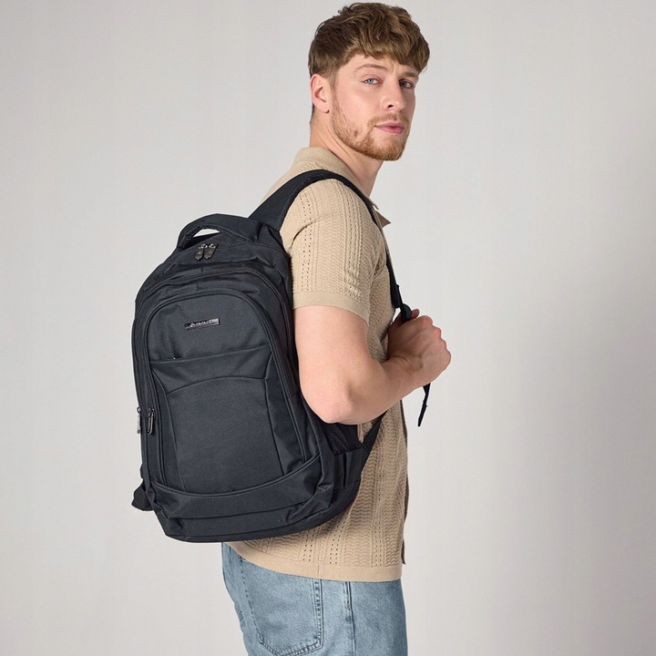 Plecak męski do pracy na laptopa szkolny młodzieżowy pojemny czarny