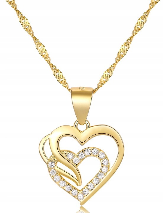 ZŁOTY NASZYJNIK SERCE ŁAŃCUSZEK ZAWIESZKA DAMSKI SREBRO 925 ORYGINALNY