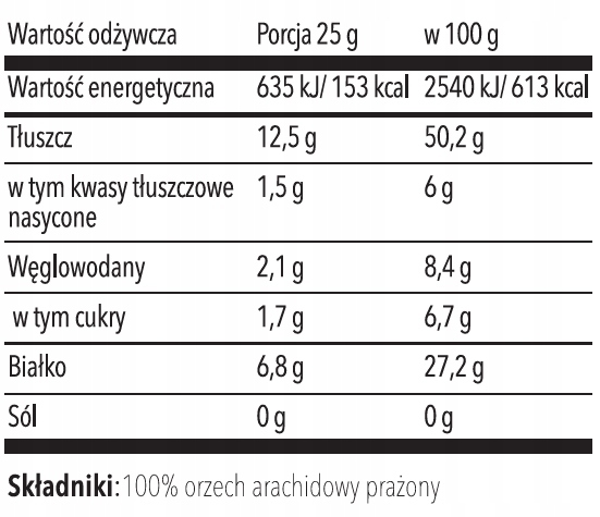 MASŁO ORZECHOWE 1kg CRUNCHY 100% PEANUT BUTTER